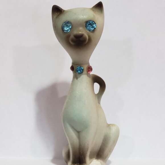 Vintage Roselane USA California Siamese Cat Figurine Blue Jewel SPARKLER Eyes 😻 - Picture 1 of 8